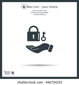 white lock icon in flat hands