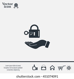 white lock icon in flat hands