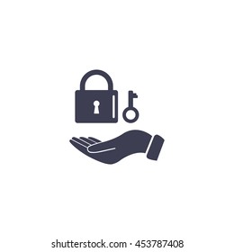 white lock icon in flat hands