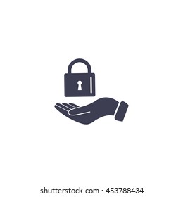 white lock icon in flat hands