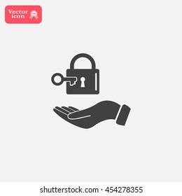 white lock icon in flat hands