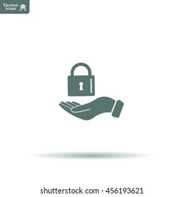 white lock icon in flat hands