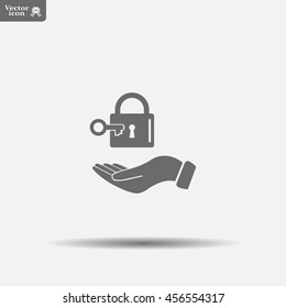 white lock icon in flat hands
