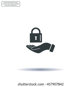 white lock icon in flat hands