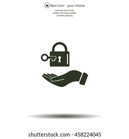 white lock icon in flat hands