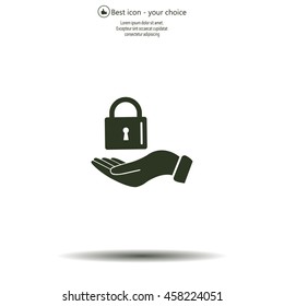 white lock icon in flat hands