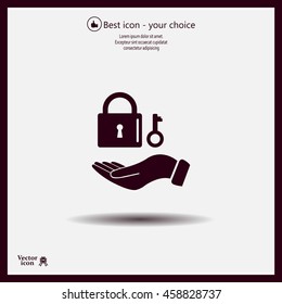 white lock icon in flat hands