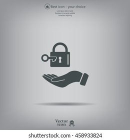 white lock icon in flat hands