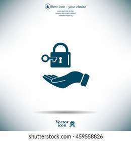 white lock icon in flat hands
