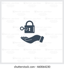 white lock icon in flat hands