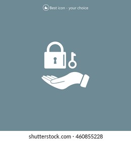 white lock icon in flat hands