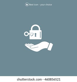 white lock icon in flat hands
