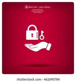 white lock icon in flat hands