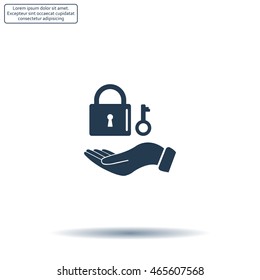 white lock icon in flat hands
