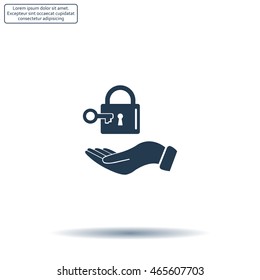 white lock icon in flat hands