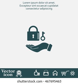 white lock icon in flat hands