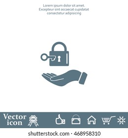 white lock icon in flat hands