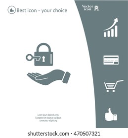 white lock icon in flat hands