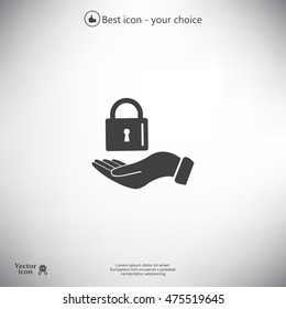white lock icon in flat hands