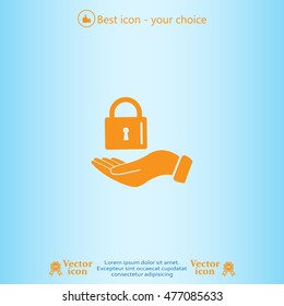 white lock icon in flat hands