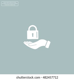 white lock icon in flat hands