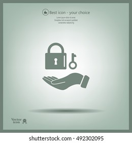 white lock icon in flat hands