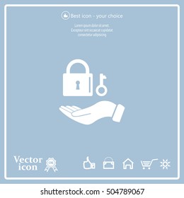 white lock icon in flat hands