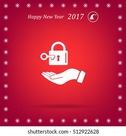 white lock icon in flat hands