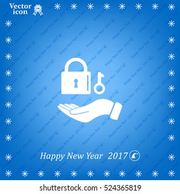 white lock icon in flat hands