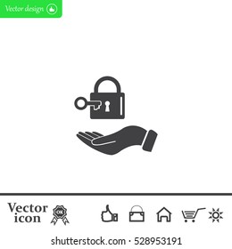 white lock icon in flat hands