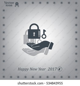 white lock icon in flat hands