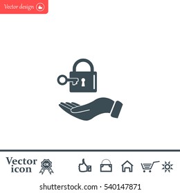 white lock icon in flat hands