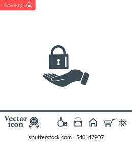 white lock icon in flat hands
