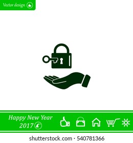 white lock icon in flat hands
