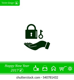 white lock icon in flat hands