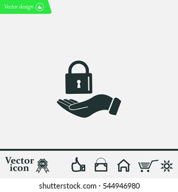 white lock icon in flat hands