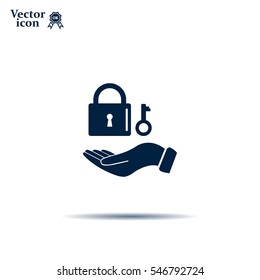 white lock icon in flat hands