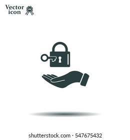 white lock icon in flat hands