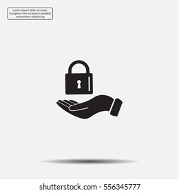 white lock icon in flat hands