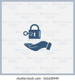 white lock icon in flat hands