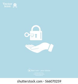 white lock icon in flat hands