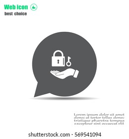 white lock icon in flat hands