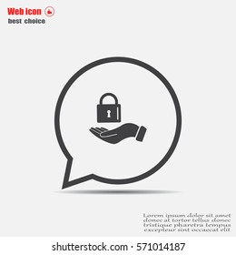 white lock icon in flat hands