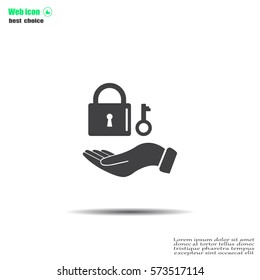 white lock icon in flat hands