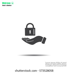white lock icon in flat hands