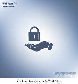 white lock icon in flat hands