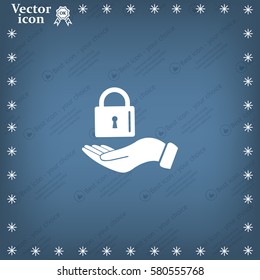 white lock icon in flat hands