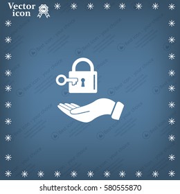 white lock icon in flat hands