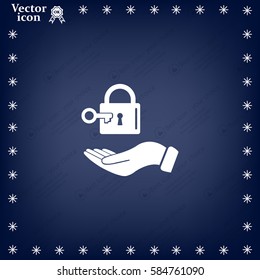 white lock icon in flat hands