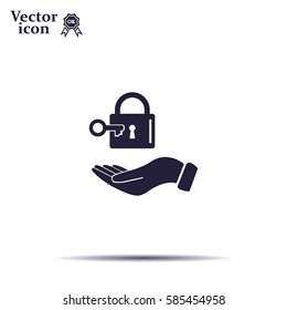 white lock icon in flat hands